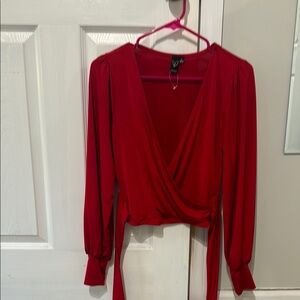 Windsor Red Wrap Tie Front Crop Blouse